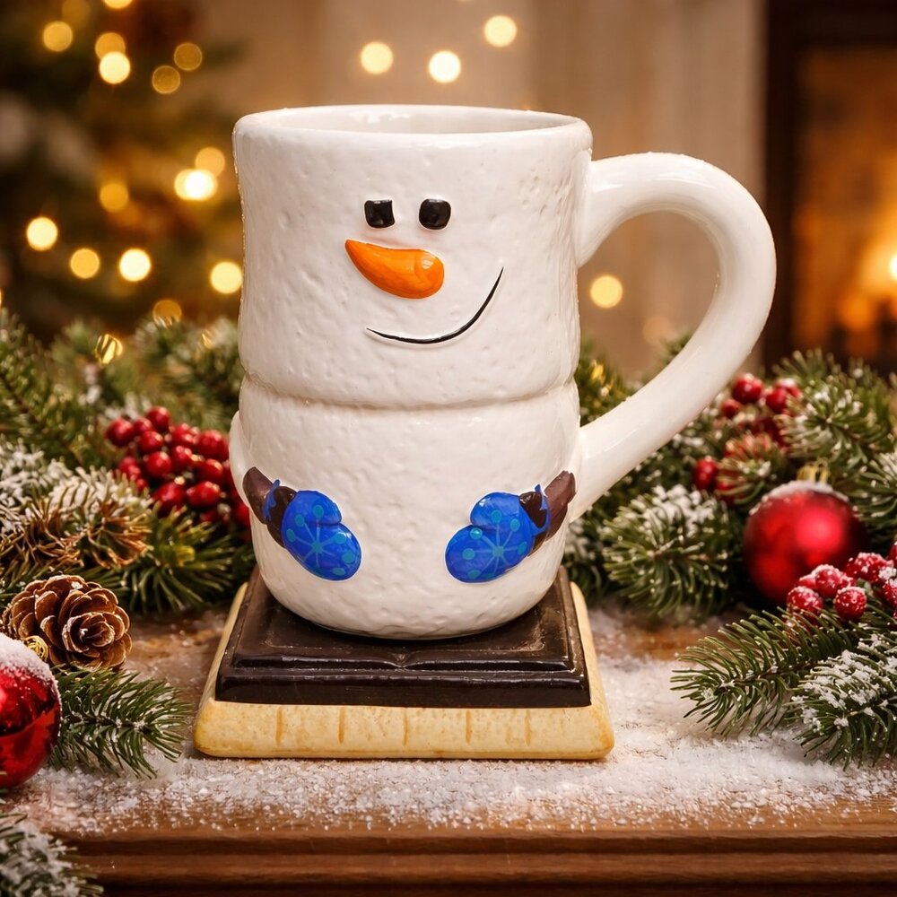 Christmas Cute Snowman as A‎ Smores Design Mug with Flat Bottom